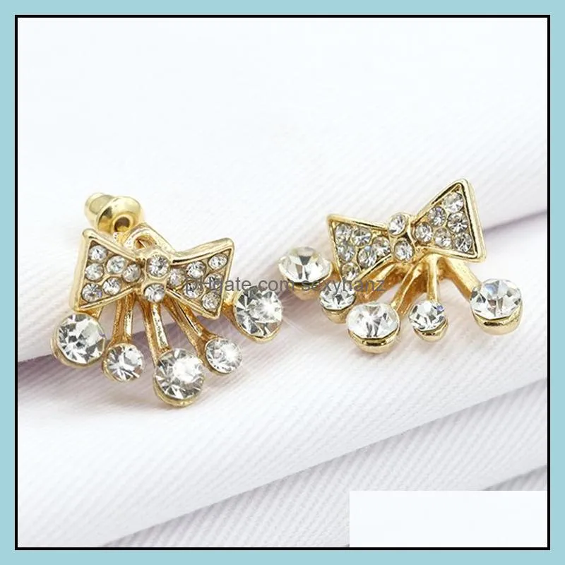 bow earring korean jewelry wholesale imitation diamond earrings crown stud earrings colorful earrings