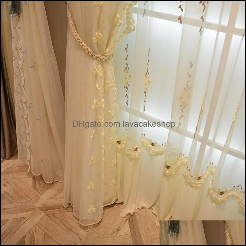 Curtain & Drapes Luxury Nordic Style Princess Curtains 3D Roze Flower Lace Tulles For Girl`s Room Screen INS Girls Gauze