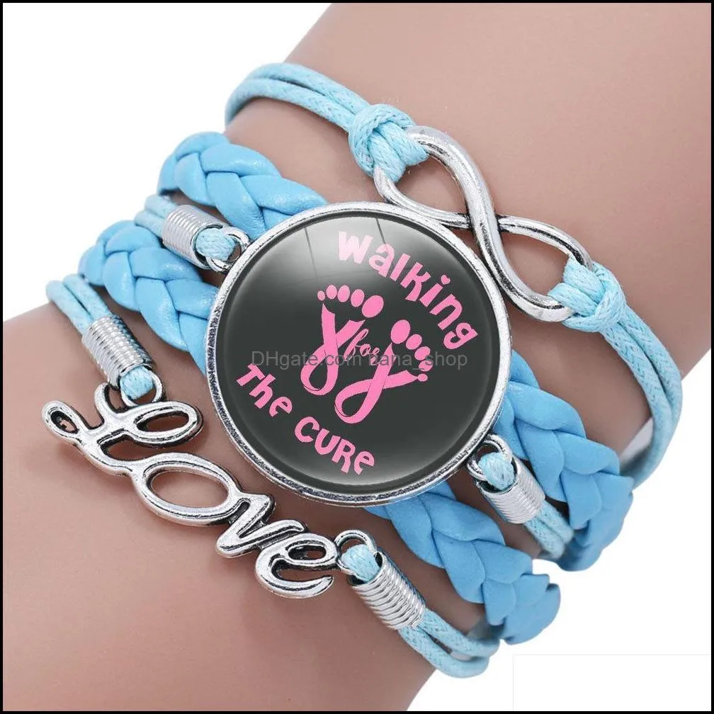 New Pink Ribbon Breast Cancer Awareness Bracelets For Women Faith Hope Cure Believe Charm Bangle Fashion Inspirational Jewelry