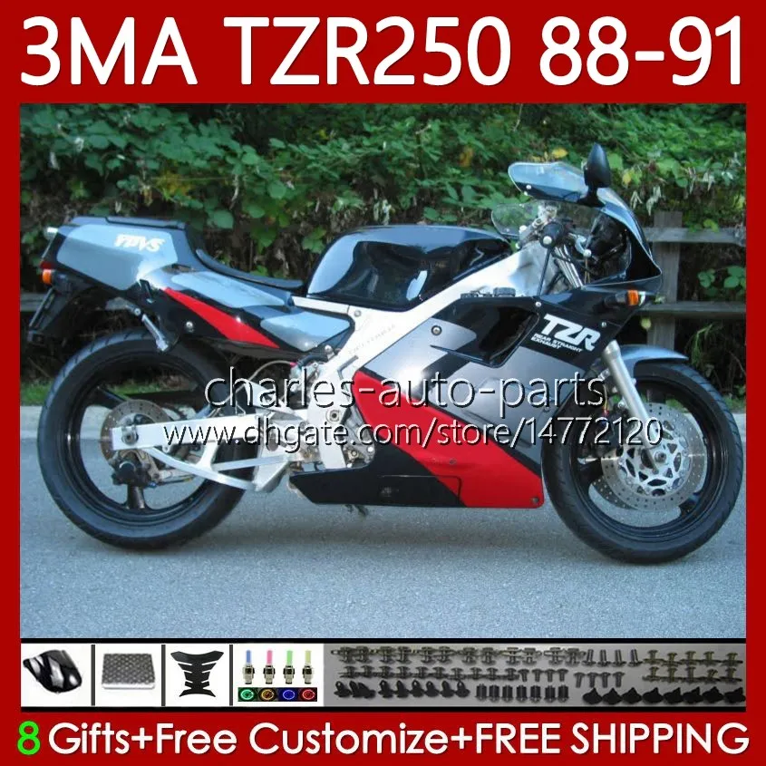 Zestaw Bodys dla Yamaha TZR-250 TZR 250 Czarny Srebrny TZR250 R RS RR 88-91 Nadwozie 115NO.22 YPVS 3MA TZR250R 88 89 90 91 TZR250-R TZR250RR 1988 1989 1990 1991 Moto Maryniny