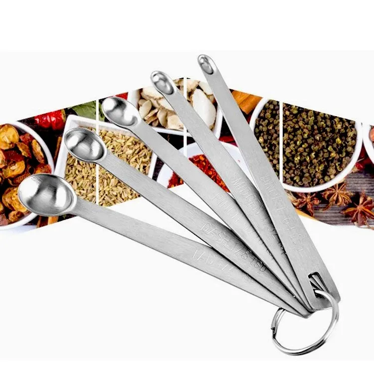 Uppsättning av 5 köksgrenar matlagningsverktyg mätning av sked rostfritt stål bärbara 5st mini hållbara bordsartiklar FY5493 SXAUG06