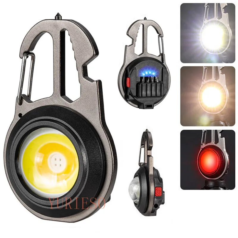 Mini LED -arbetsljus Cob Torches Portable Pocket ficklampan Keychains USB Laddningsbar för utomhuscamping Små lätt korkskruv