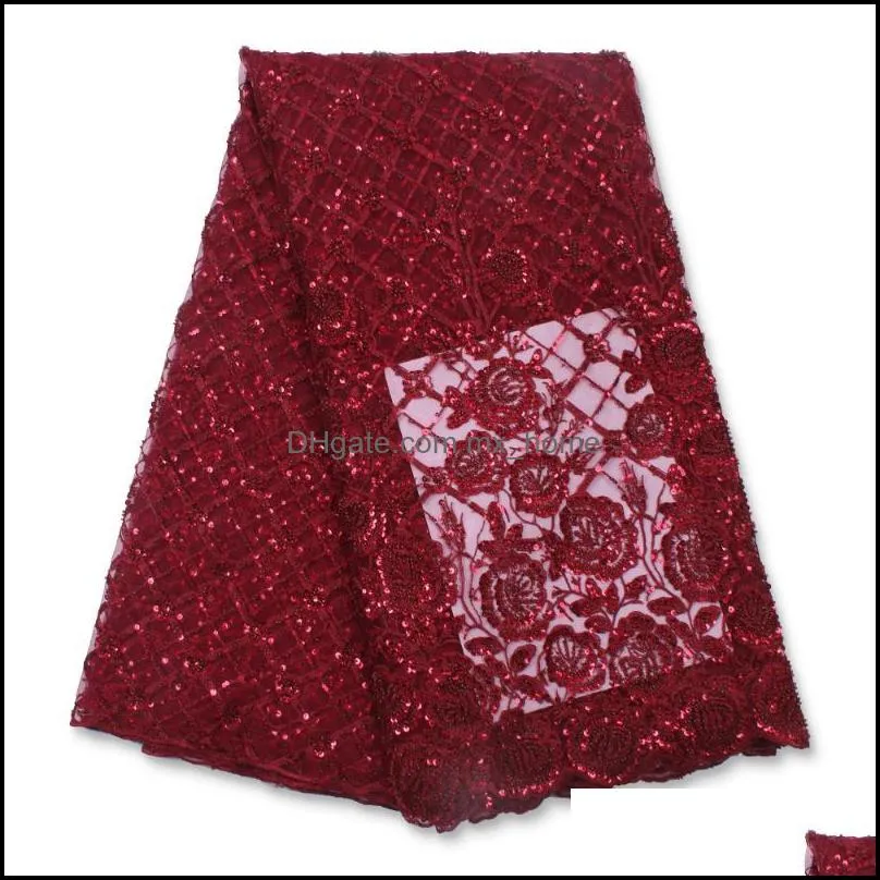 Ribbon PGC African Handmade Beaded Lace Fabric 2022 High Quality Nigerian French Net Tulle Mesh Fabrics For Wedding YA4690B-7