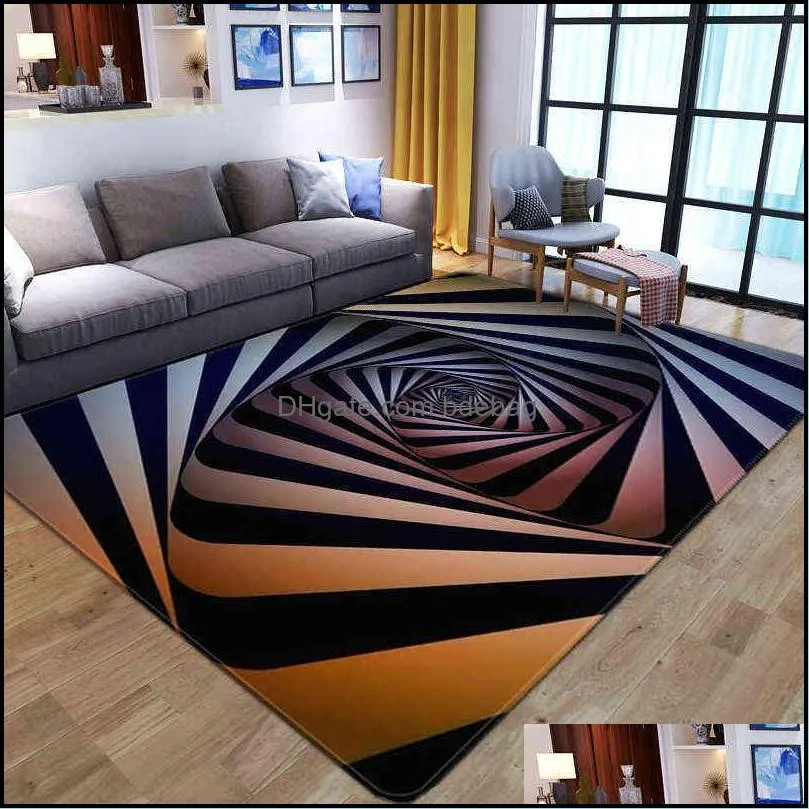 3D Vortex Illusion Carpet Entrance Door Floor Mat Abstract Geometric Optical Doormat Non-slip Living Room Decor Rug W220328