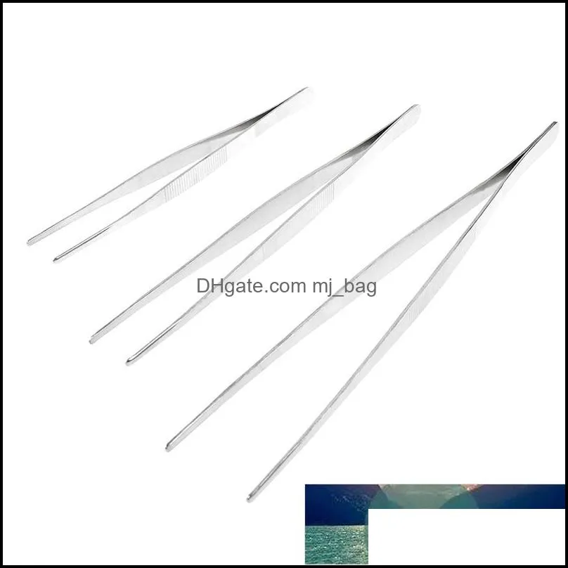 Long Barbecue Food Tong Stainless Steel Straight Tweezer Toothed Tweezer Home Medical Garden Kitchen BBQ Tools