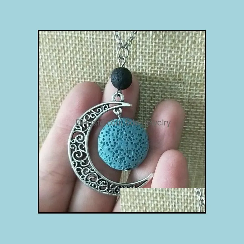 Pendant Necklaces Colorf Aromatherapy Lava Stone Moon Charms Essential