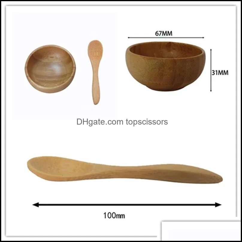 Empty Bamboo Facial Mask Bowl with Spoon Cosmetic Wooden Mask Tools DIY Tableware Makeup Container Set F925
