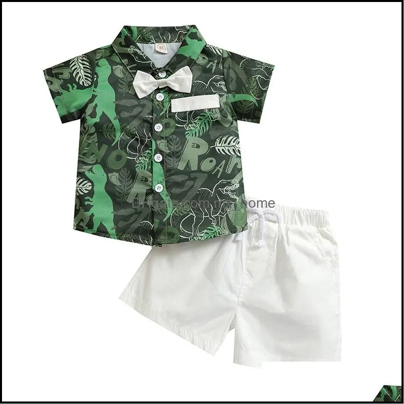kids clothing sets boys gentleman outfits children dinosaur print shirt tops shorts 2pcs/set summer fashion boutique baby clothes