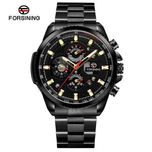 ForSining Automatic 2021 Watch Mens Multi-Function rostfritt vattentätt komplett kalender Militär Automatiska klockor Montre Relogio T200311