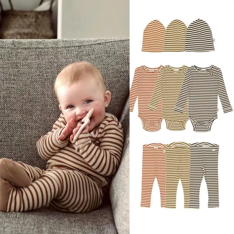 Kledingsets Enkelibb Baby Bodysuit met lange mouwen en broek Basisstijl Zinderjongen meisje gestreepte kleding pakken