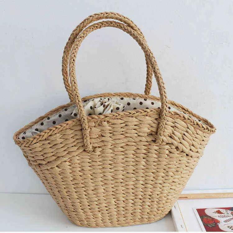 Beach Bags Ins Straw Bag Fashion Women`s Woven Paper Rope Wave Point Hand 220301