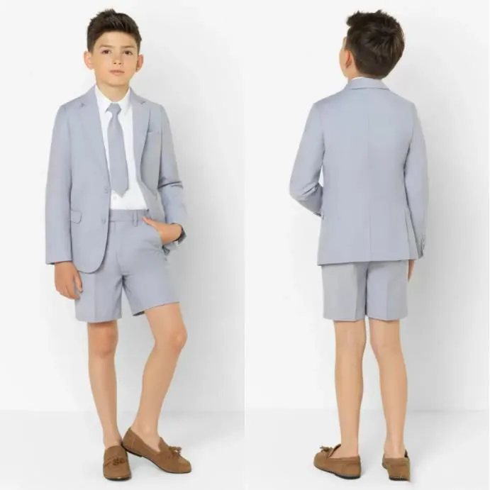 Été Petit Garçon Costumes Formels Dîner Smokings pour la Fête De Mariage À La Plage Garçon Garçons D'honneur Enfants Pantalon Court Costume De Bal Tenue De Cérémonie (Veste + Pantalon)