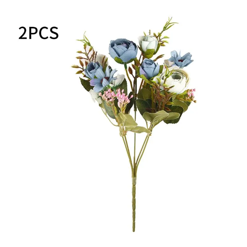 Couronnes de fleurs décoratives, 2 pièces, 5 branches, fleurs artificielles en soie, bourgeon de perles, accessoires de décoration en plastique pour fête de mariage à domicile