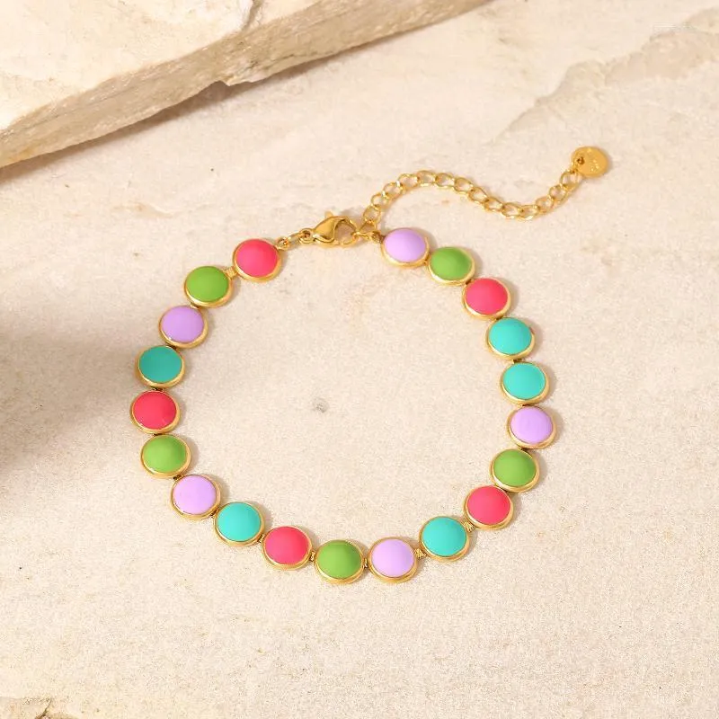 Lien chaîne Ins coloré huile goutte à goutte disque Bracelet cadeau bijoux en acier inoxydable 18K plaqué or émail pour femmesLink Lars22