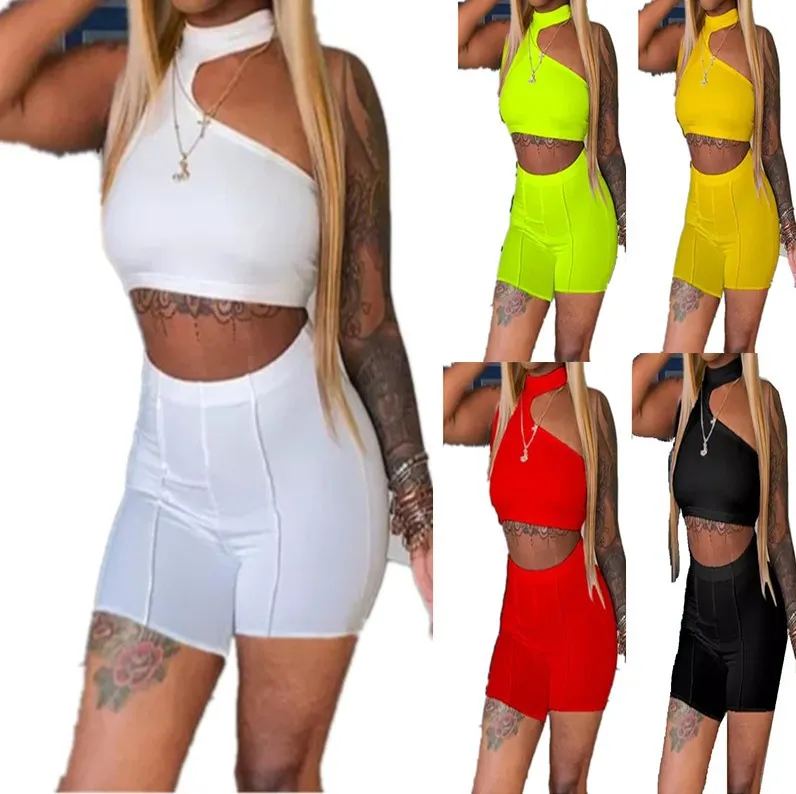 Tracki Kobiety Ustaw solidne bez rękawów Top Sheath Elastic High Talle Shorts 2 -Place Sets Fashion Tracksuit Summer Casual Strout