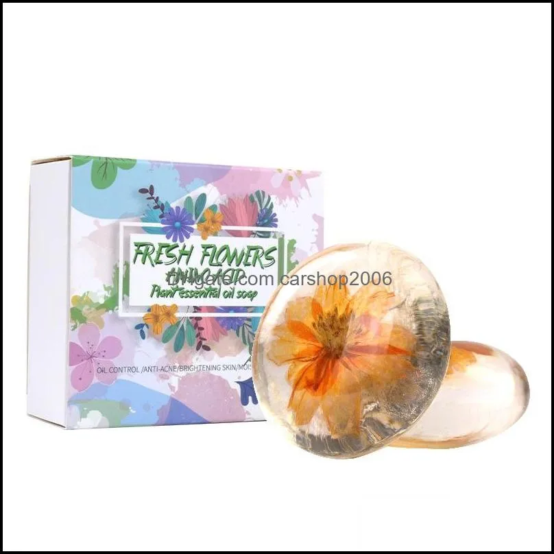 clear flower soap tea herbal  oils handmade natural bar soap moisturizing face & body cleanser pad12074