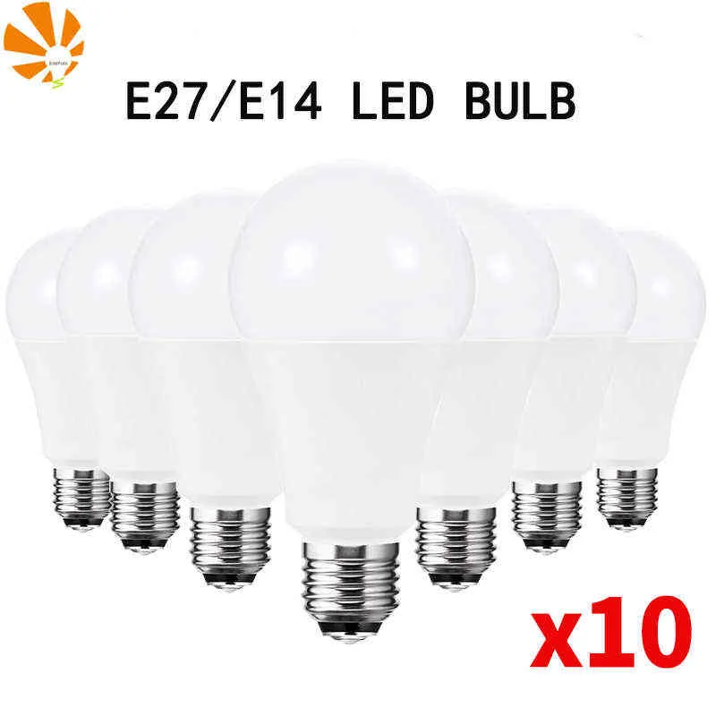 10pcs żarówka LED E27 E14 220V 230V 3W 6W 9W 12W 15W 18W 20W Lampada Bombilla Light Lighting Light Room Home Luminair H220428