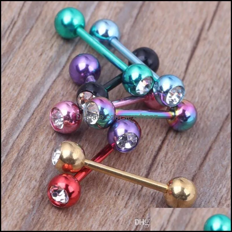 Single Gemtongue Barbell Ring Wholesale 50pcs /Lot Body Piercing Jewelry Stainless Steel Nipple Piercing Earring Bar