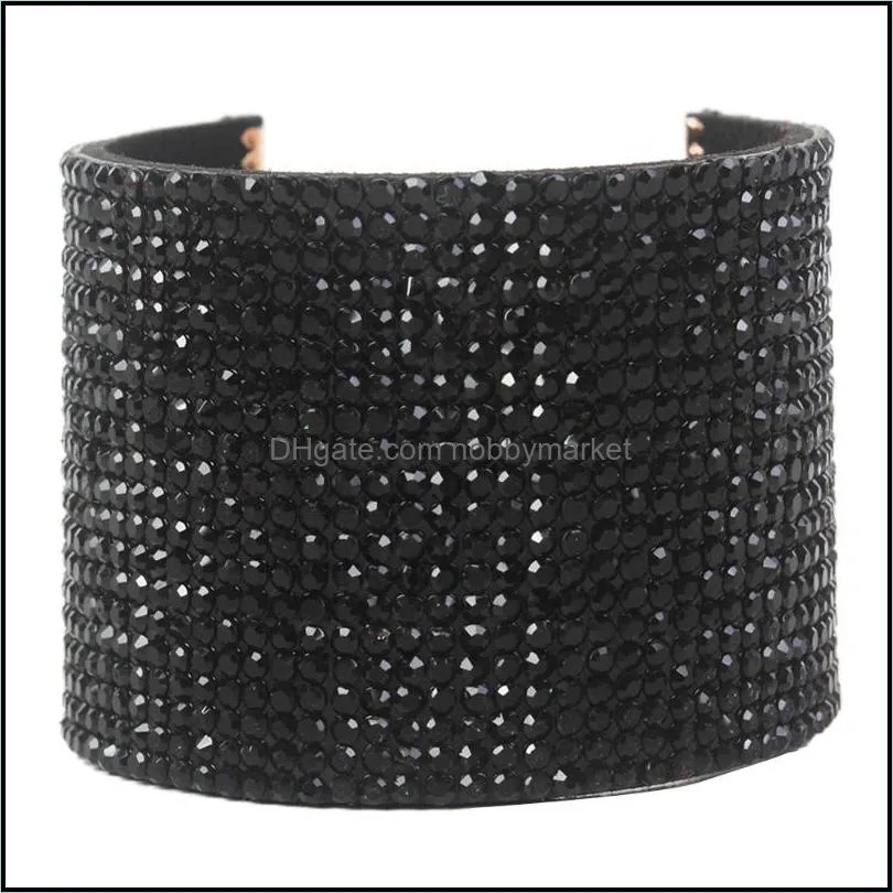 Tennis Luxury  Leather Bracelet For Women Wedding Shining Rhinestone Wide Cuff Wristband Bracelets Bangles Pulseras