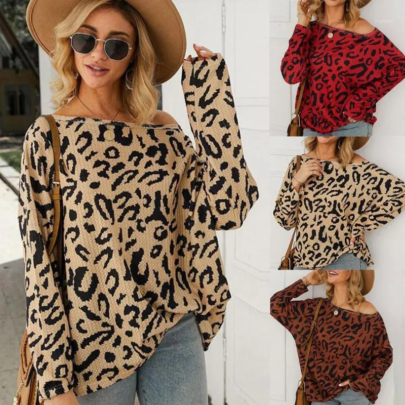 Graphic T Shirts Woman Tshirts Women Loose Leopard Print Long Sleeve Strapless T-Shirt Tops 2022 Mujer Camisetas Women's