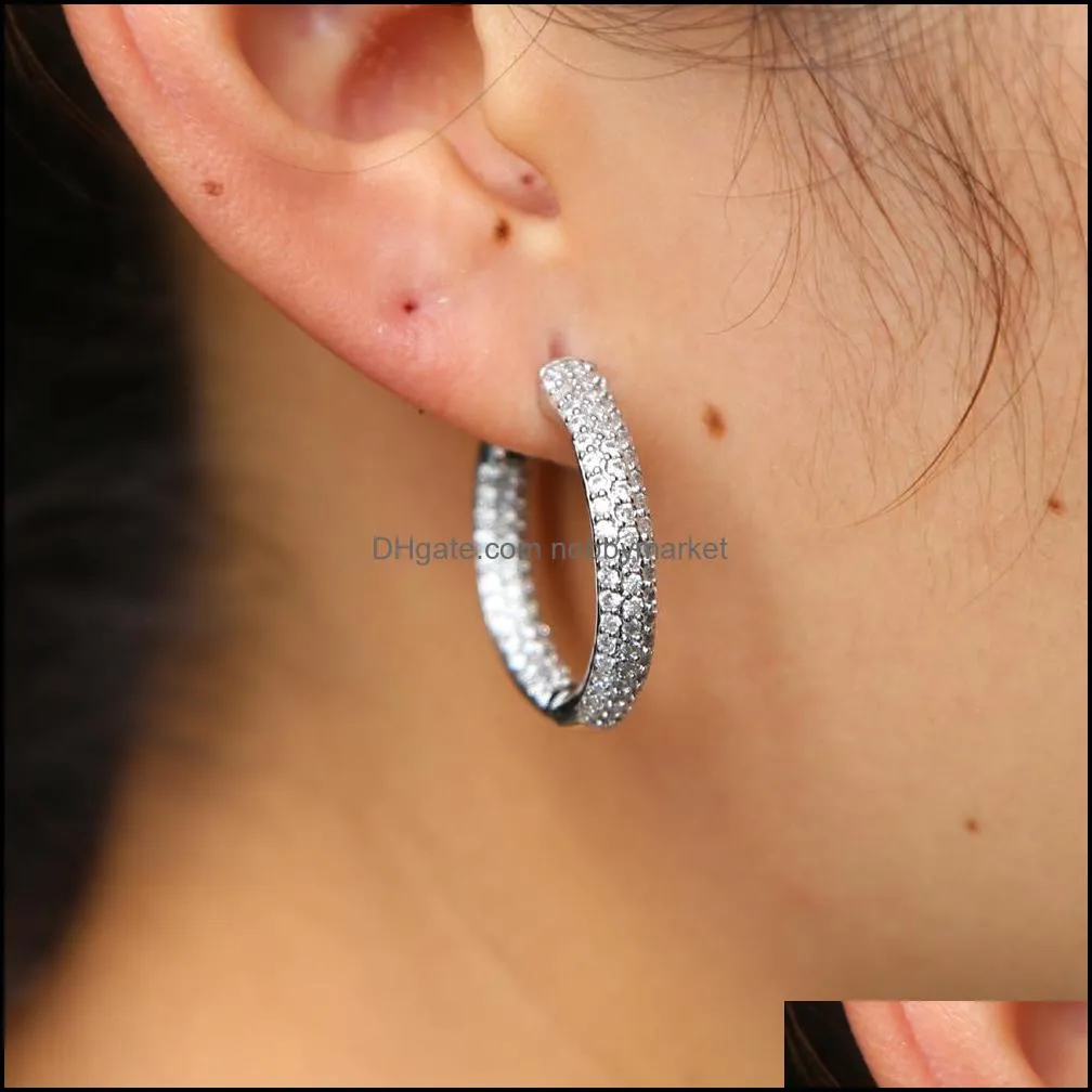 25mm 50mm big small huggie hoop earring full lab diamond cz paved circle hoops european fashion women gift bling hoops design