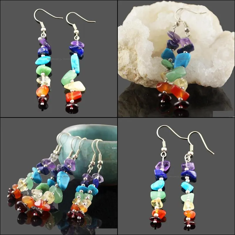 Natural Stone Earrings 7 Chakra Long Fringed Statement Drop Earrings for Women Round Beads Reiki Healing Jewelry gift for women