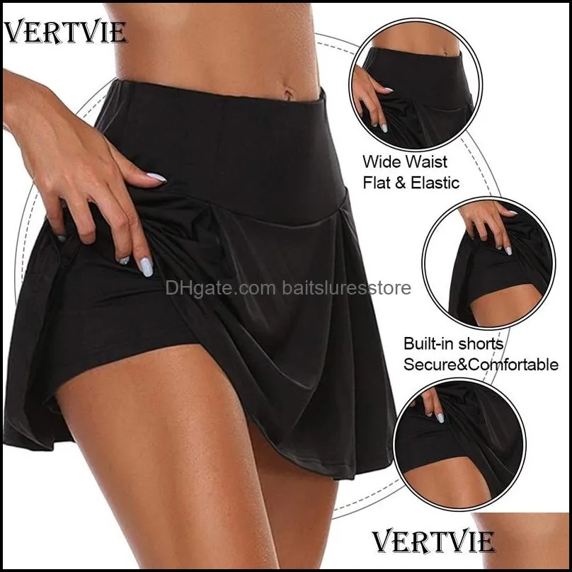 VERTVIE Summer Running Shorts Women 2 In 1 Quick Dry Yoga Shorts Gym Loose Sport Breathable Tennis Skirt Girls Pantskirt