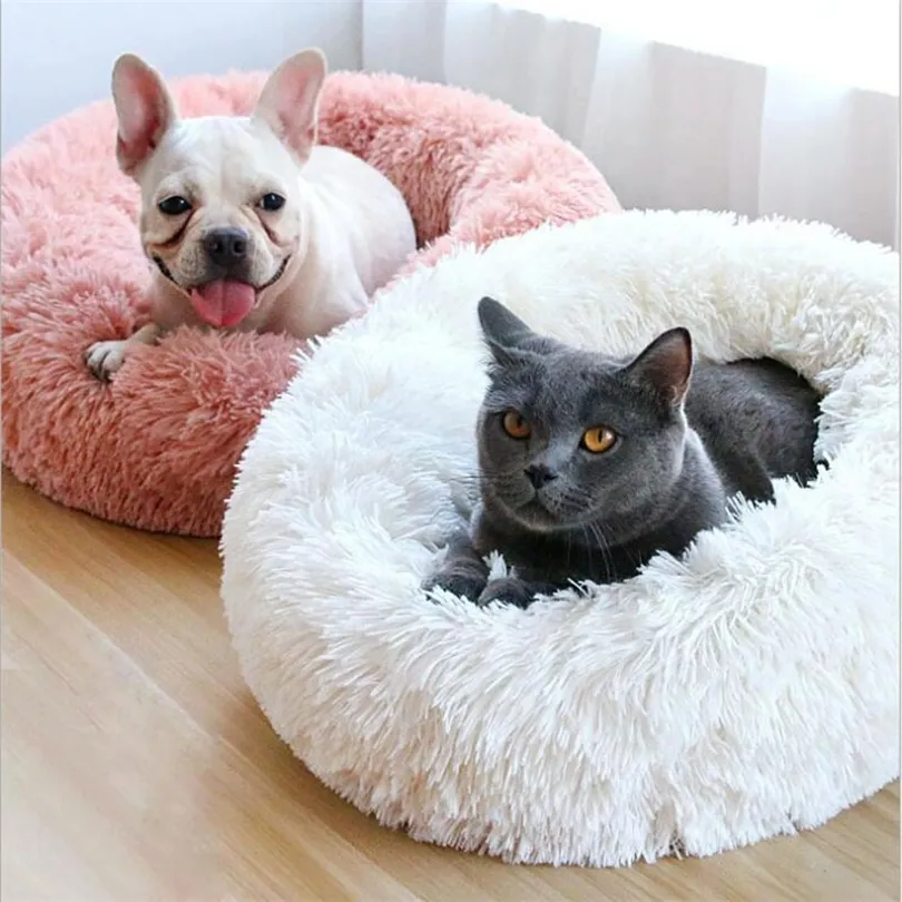 Lungo peluche Super Soft Cat Bed Kennel Dog Sofa Cat Winter Warm Sacco a pelo Cucciolo Cuscino Mat Portatile Tutte le dimensioni Nest House 201111