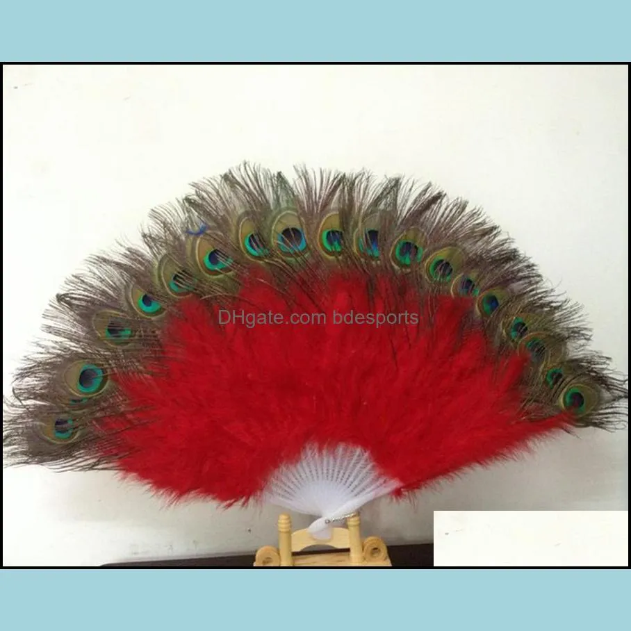 Peacock Fan Plastic Staves Feather Fan for Costume Dance Party Decorative Handheld Folding Fan Multi-color RRA2500