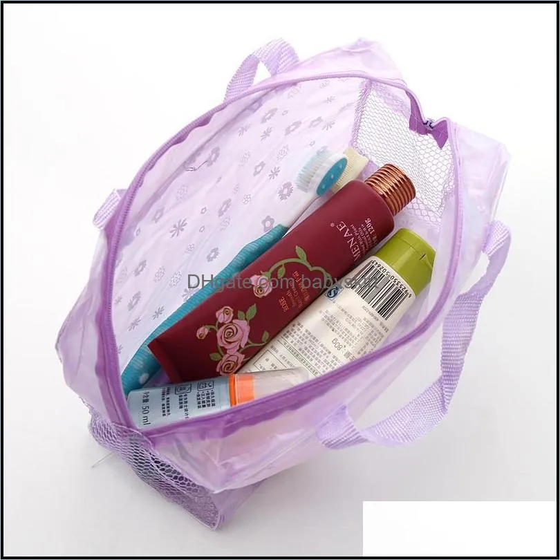 PVC Clear Cosmetic Storage Bag Makeup Organizer Travel Portable Waterproof Transparent Floral Toiletry Bathing Zipper Pouch Make Up