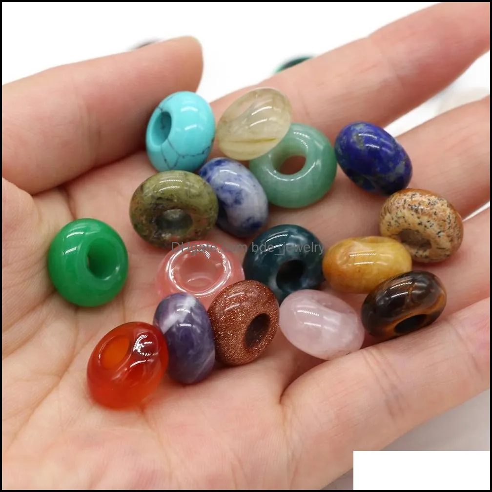 7x14mm big hole 6mm natural stone loose bead healing chakra crystal pink blue amethyst turquoise diy necklace earrings jewelry making semi-finished