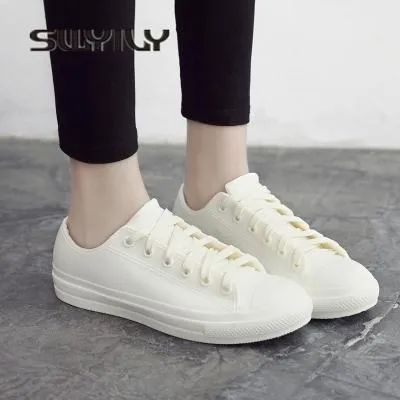 SWYIVY Rainboots Woman Rubber Sneaker Waterproof Autumn New Female Casual Shoes Solid Color Comfortable Rainboot Woman Flat