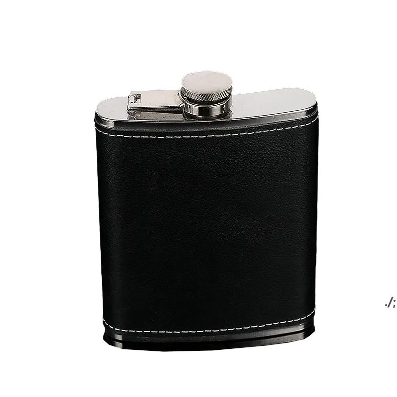 Portable Pocket Stainless Steel Hip Flask Flagon Whiskey Wine Pot Leather Cover Bottle Drinkware Screw Cap 7oz 8oz by sea BBB14801