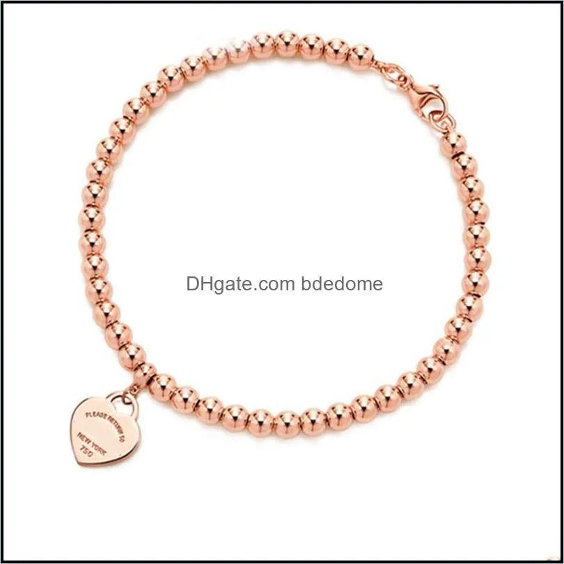 100% 925 sterling silver tag love original classic heart-shaped rosegold bead bracelet women jewelry gifts personality