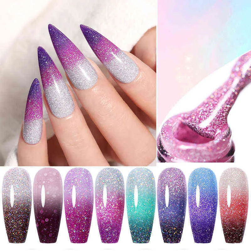 Nxy Nail Gel Thermal Polish Rainbow Glitter 3 Цвета Изменение Все для маникюра Полупомение S Художественный УФ Лаки 0328