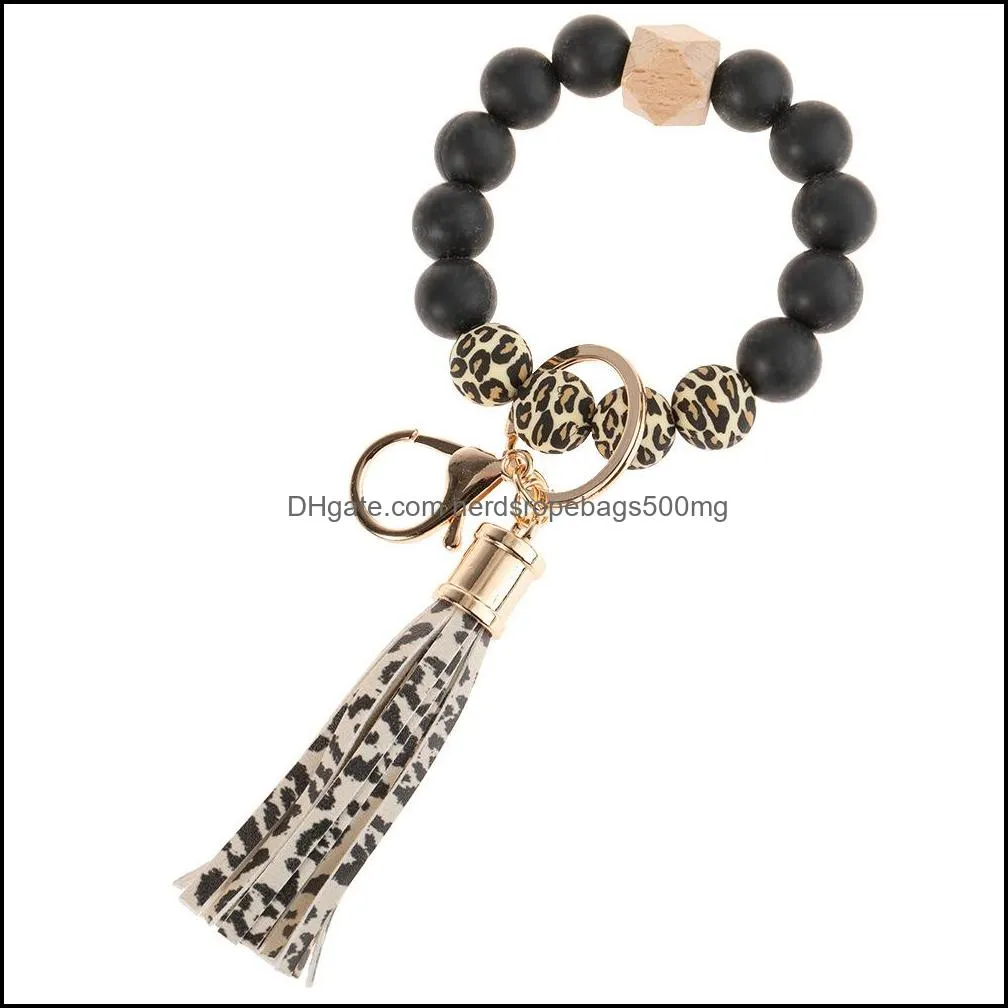 NEWSilicone Beaded Bangle Keychain with Tassel for Women Party Favor, Wristlet Key Ring Bracelet RRD12095