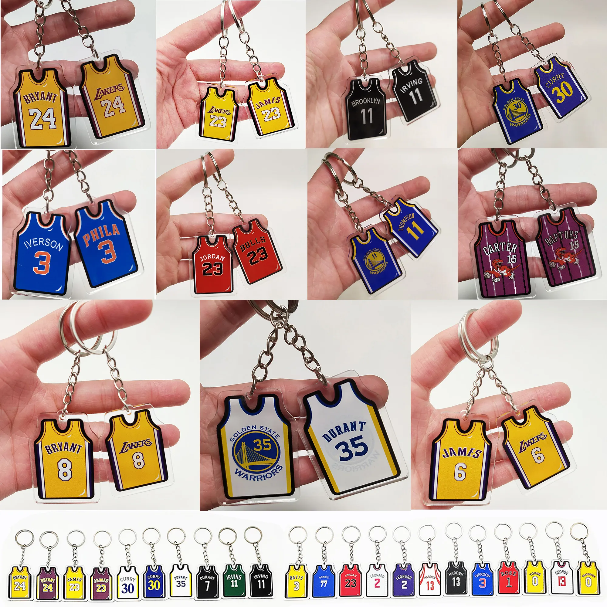 basketball star jersey keychain fashion sport celebrity figure backpack pendant different patterns on both sides key chain gifts for fans memorabilia