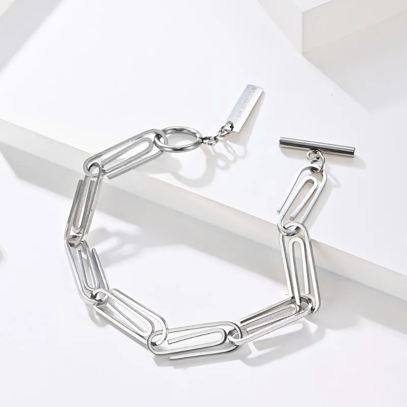 Link Chain Personality Punk Pin Men's Bracelet Toggle Clasps Stainless Steel Paper Clips Bracelets For Men Him Anniversary GiftsLink