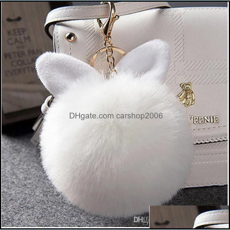 Fluffy Fur Ball Cute Alpaca Keychain Cartoon Key Ring Charm Artificial Rabbit Ear Keychain Fur Pompom Key Chains Women Jewelry Gift