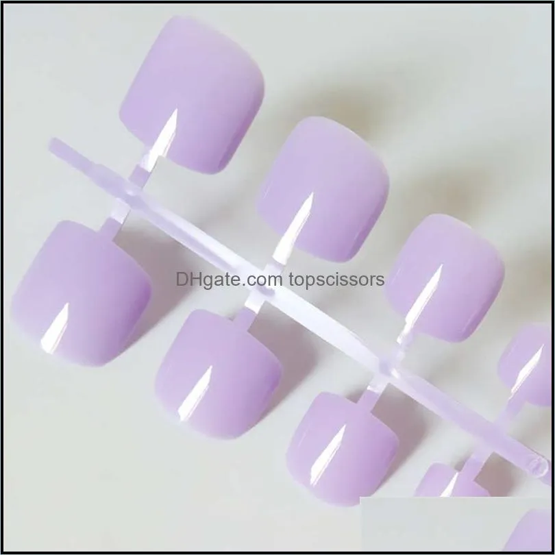 Bright Green Acrylic Fake Toe Nails Square Press On Nails For Girls Articficial Candy Macaron Color False Toenails For Girls