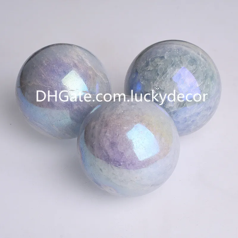 Ängel aura naturliga celestit sfärer för meditation häxa dekor 60-80mm glittrande titanbelagd regnbågblå kalcitkvartz kristallkula orb reiki altare display