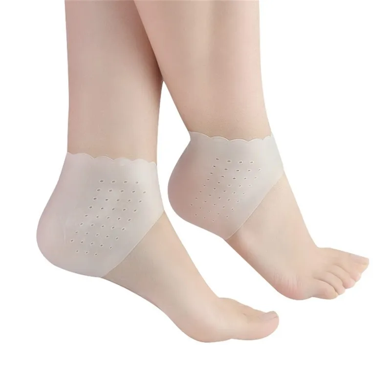 2st Silicone Feet Care Socks fuktgivande gelklackade tunna strumpor med hål knäckt fothudvårdsskydd Spetshäl täckning 220713