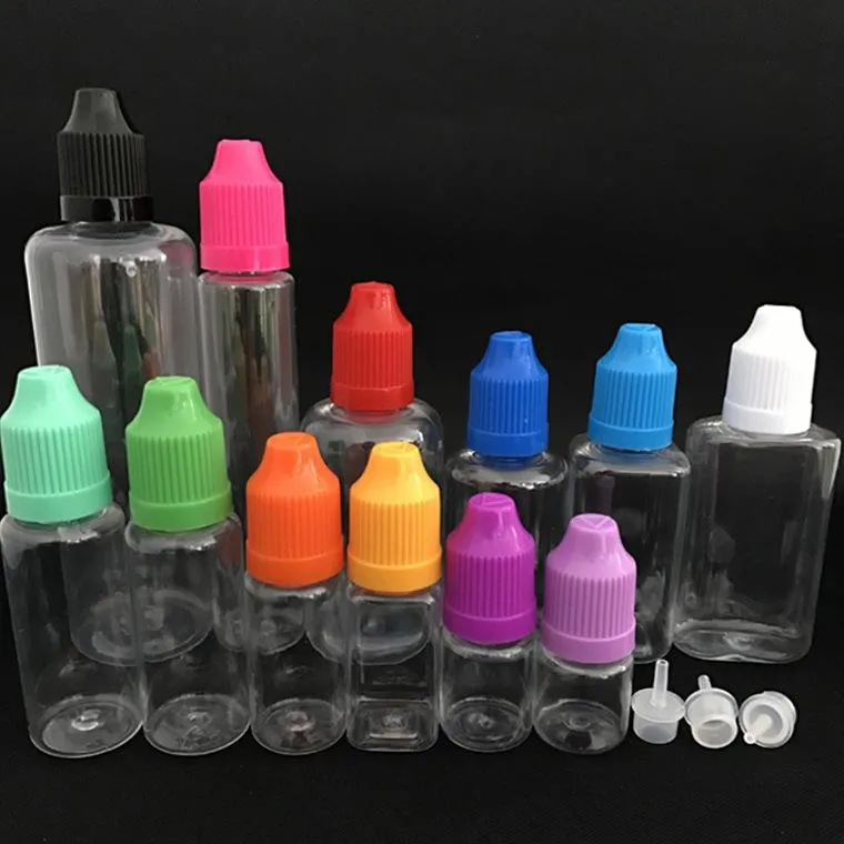 Flaconi contagocce vuoti in plastica liquida con tappi per bottiglie a prova di bambino Punte dell'ago