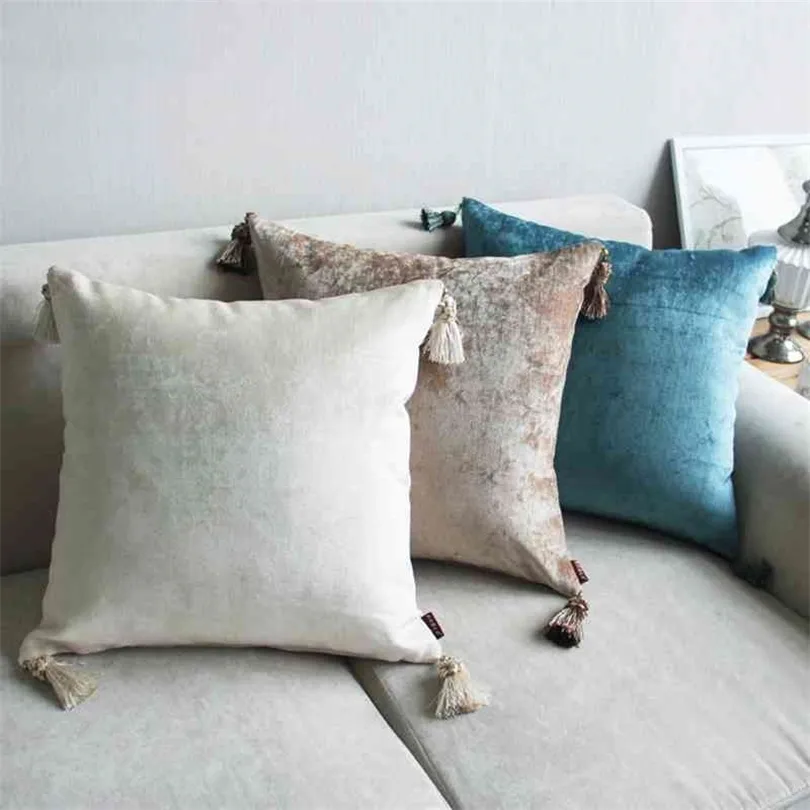 Европейский стиль кисточки для кисточки подушка с пурпурным красным синим синим домом для домашнего декоративная сплошная подушка чехла 45x45см/60x60см 6 цветов 210401