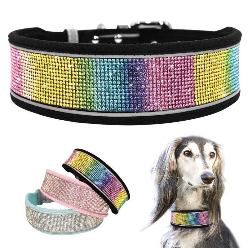Dog Collars & Leashes Crystal Reflective Collar Bling Rhinestone Soft With Buckle Diamond Pet Puppy For Small Medium Large DogDog