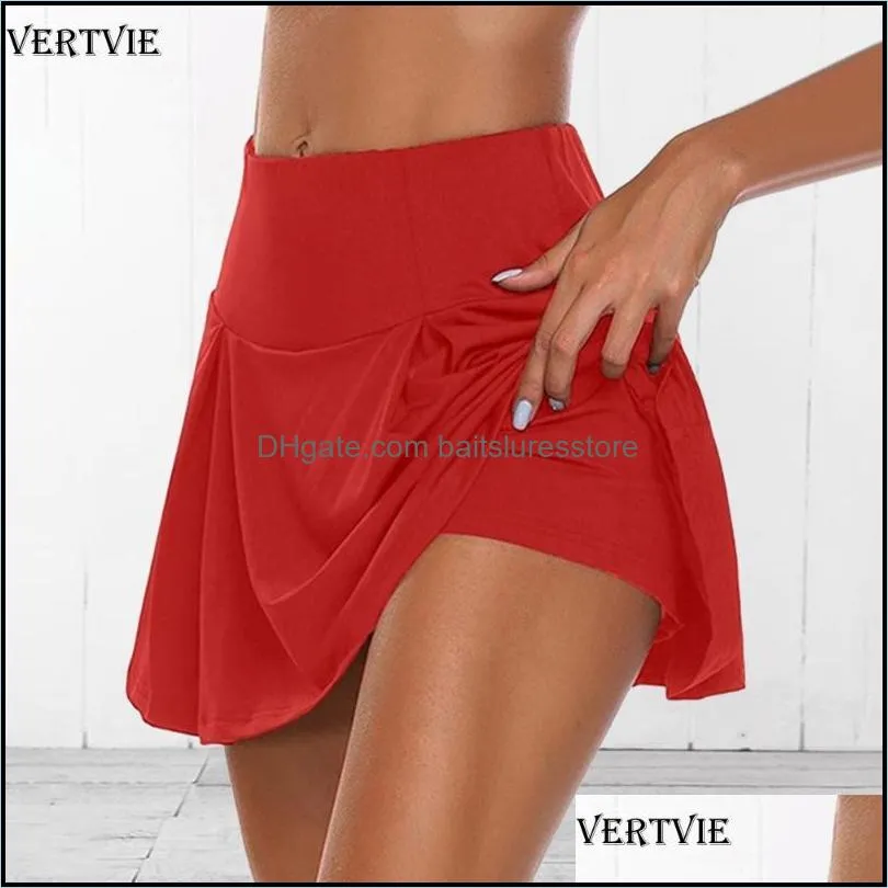 VERTVIE Summer Running Shorts Women 2 In 1 Quick Dry Yoga Shorts Gym Loose Sport Breathable Tennis Skirt Girls Pantskirt