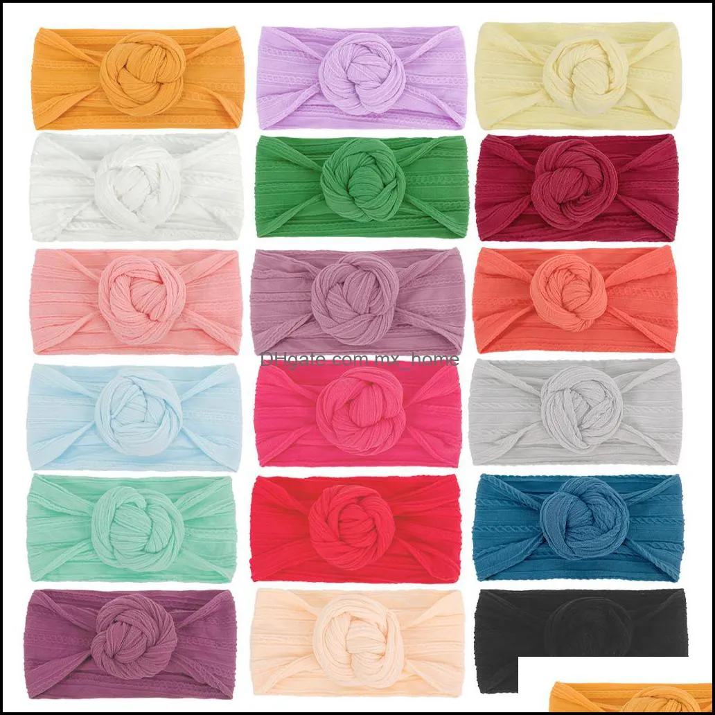 15983 europe infant baby rose flower hairband knot headband candy color soft nylon headwrap kids headbands children hairbands hair