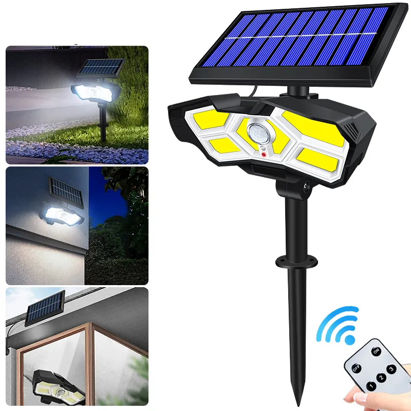 Lámparas de sensor de movimiento solar ultra brillante 2 en 1 paisaje luces solares inalámbricas 128cob solars lámpara de seguridad para pared de jardín