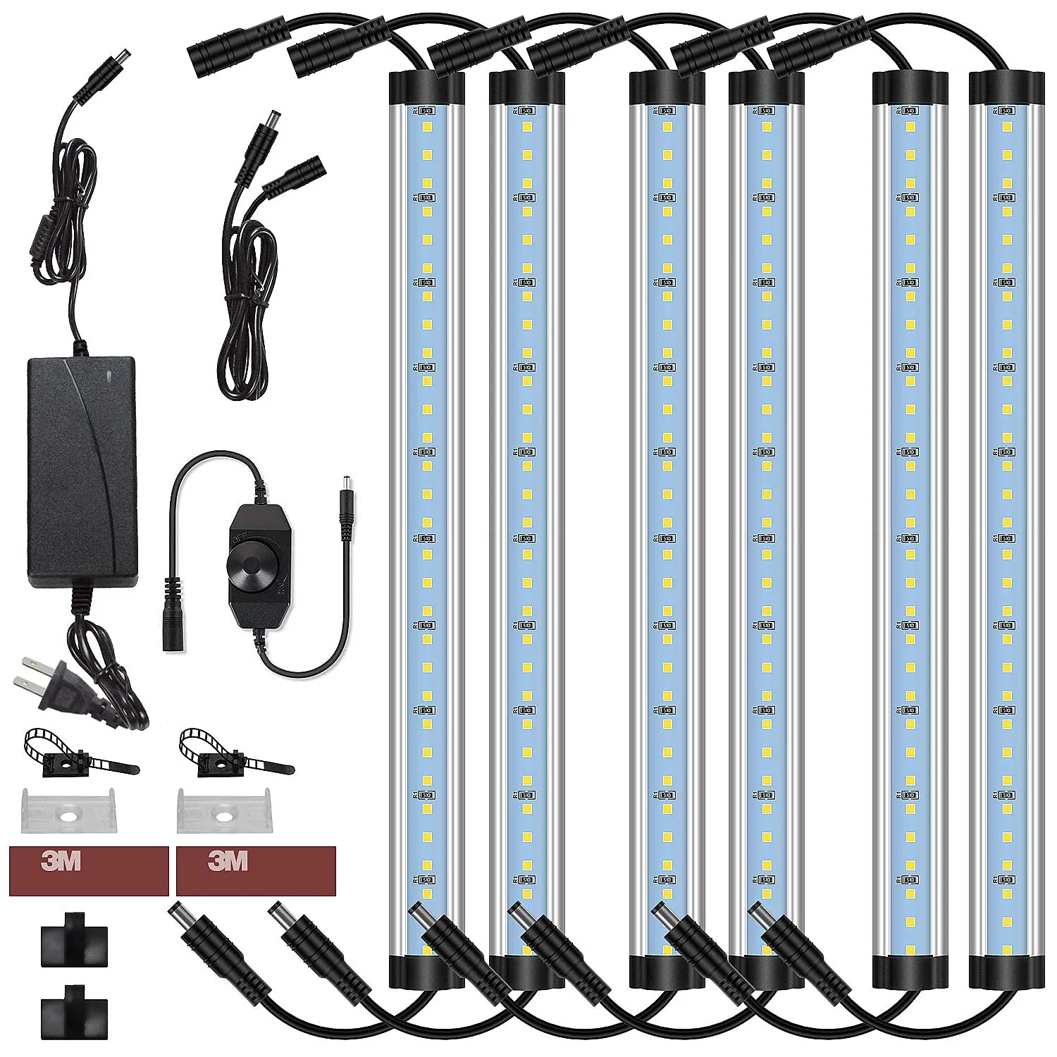 Kit d'éclairage d'armoire LED à brancher avec fil 12 V LED sous les armoires à intensité variable avec interrupteur pour comptoir d'étagère de cuisine 12 pouces 5000 K blanc lumière du jour