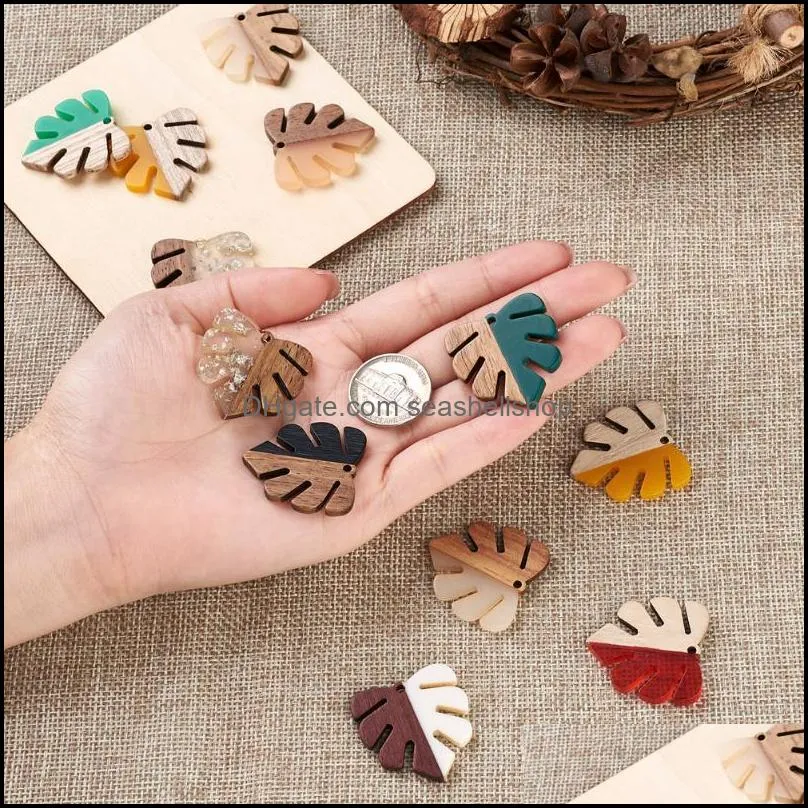 charms pandahall 1set resin wood pendants monstera leaf wooden for diy earrings craft jewelry making accessories findingscharms